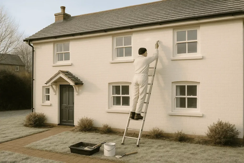 Exterior decorating in winter